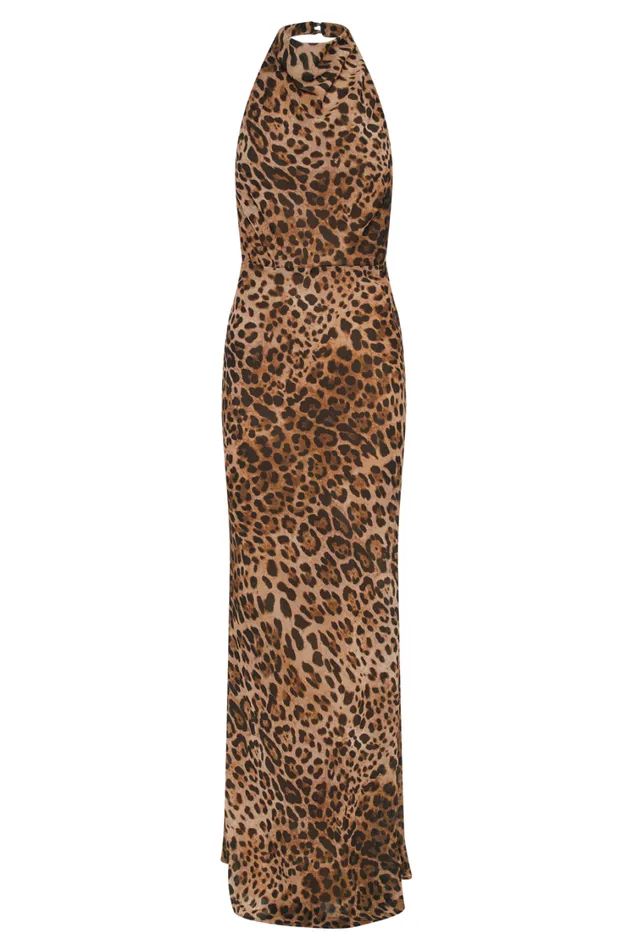 Women Meshki Dresses Estella Chiffon Cowl Maxi Dress 8211 Leopard Print