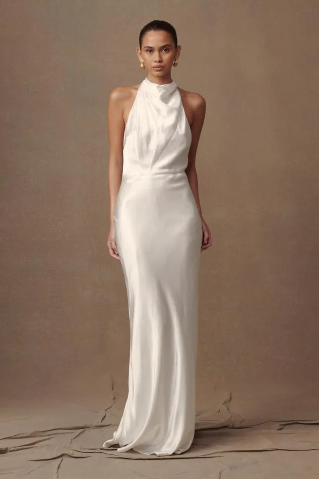 Women Meshki Dresses Esther Iridescent Satin Cowl Maxi Dress 8211 Ivory