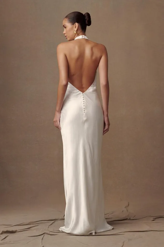 Women Meshki Dresses Esther Iridescent Satin Cowl Maxi Dress 8211 Ivory