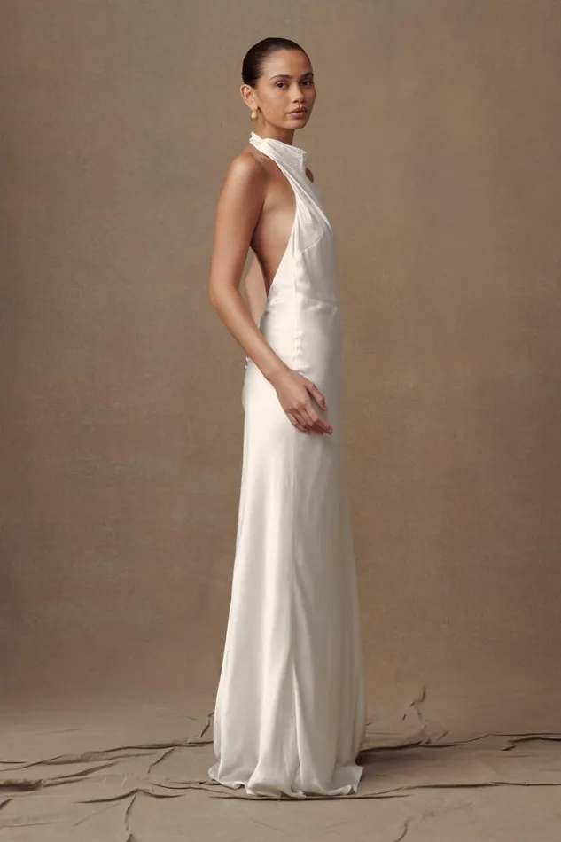 Women Meshki Dresses Esther Iridescent Satin Cowl Maxi Dress 8211 Ivory