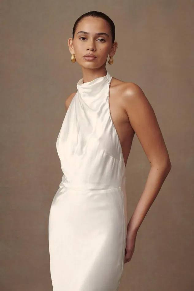 Women Meshki Dresses Esther Iridescent Satin Cowl Maxi Dress 8211 Ivory