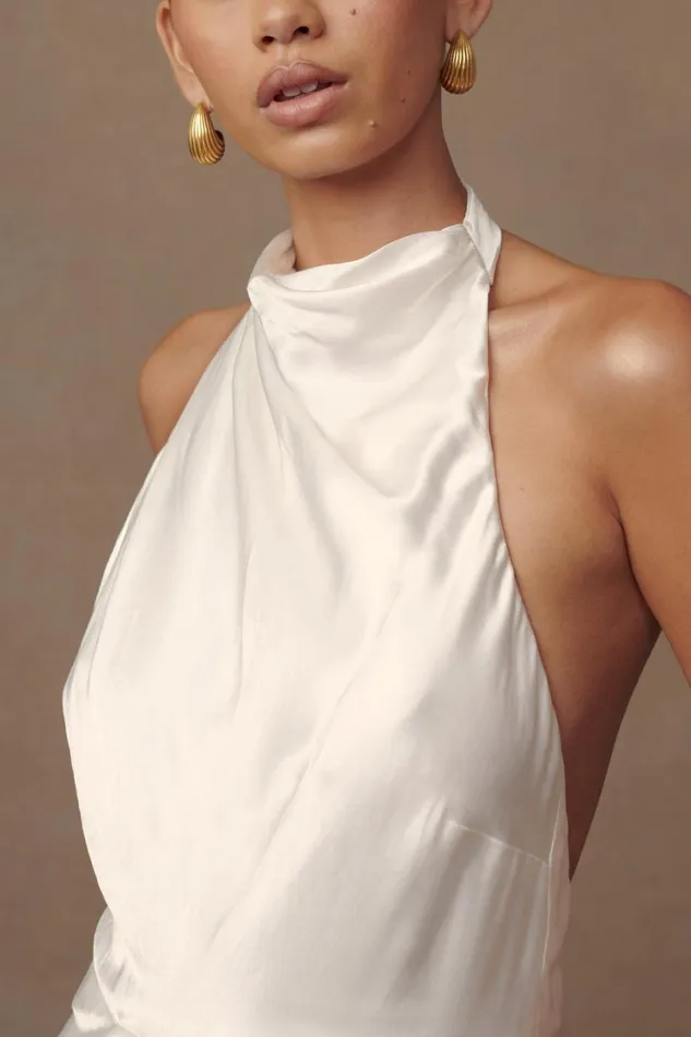 Women Meshki Dresses Esther Iridescent Satin Cowl Maxi Dress 8211 Ivory