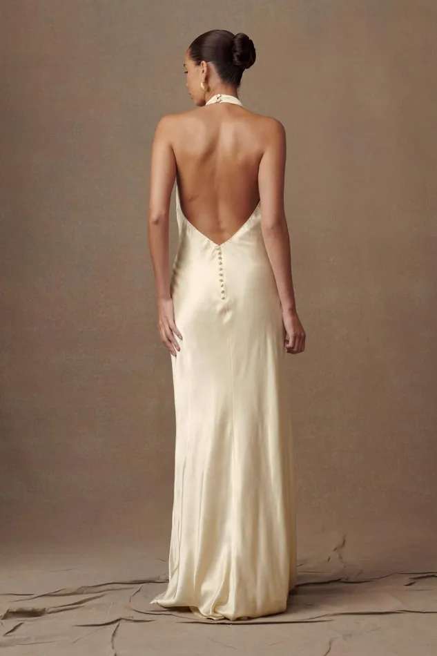 Women Meshki Dresses Esther Iridescent Satin Cowl Maxi Dress 8211 Lemon Sorbet