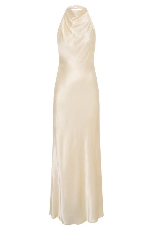 Women Meshki Dresses Esther Iridescent Satin Cowl Maxi Dress 8211 Lemon Sorbet