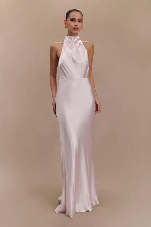 Women Meshki Dresses Esther Iridescent Satin Cowl Maxi Dress 8211 Pale Pink