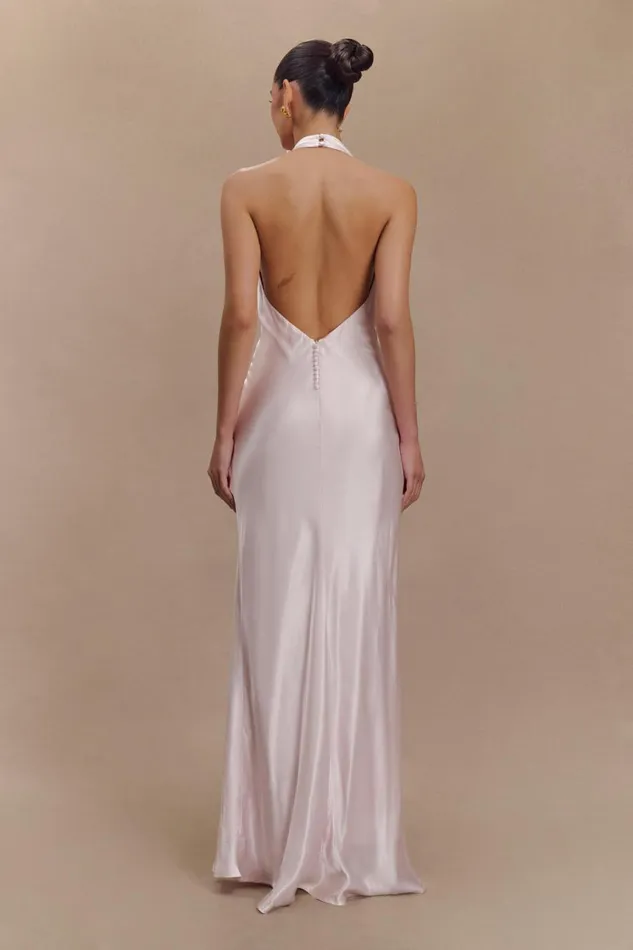 Women Meshki Dresses Esther Iridescent Satin Cowl Maxi Dress 8211 Pale Pink