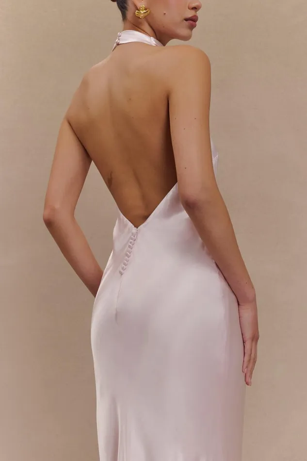 Women Meshki Dresses Esther Iridescent Satin Cowl Maxi Dress 8211 Pale Pink
