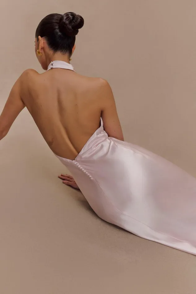 Women Meshki Dresses Esther Iridescent Satin Cowl Maxi Dress 8211 Pale Pink
