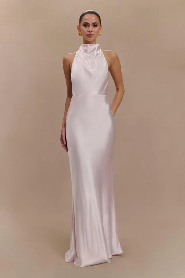 Women Meshki Dresses Esther Iridescent Satin Cowl Maxi Dress 8211 Pale Pink
