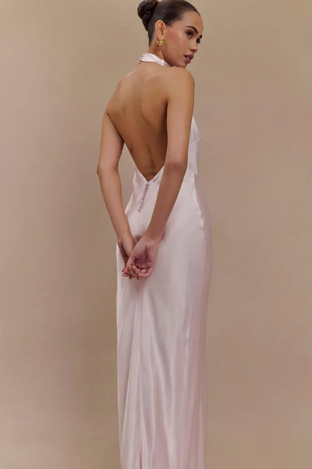 Women Meshki Dresses Esther Iridescent Satin Cowl Maxi Dress 8211 Pale Pink
