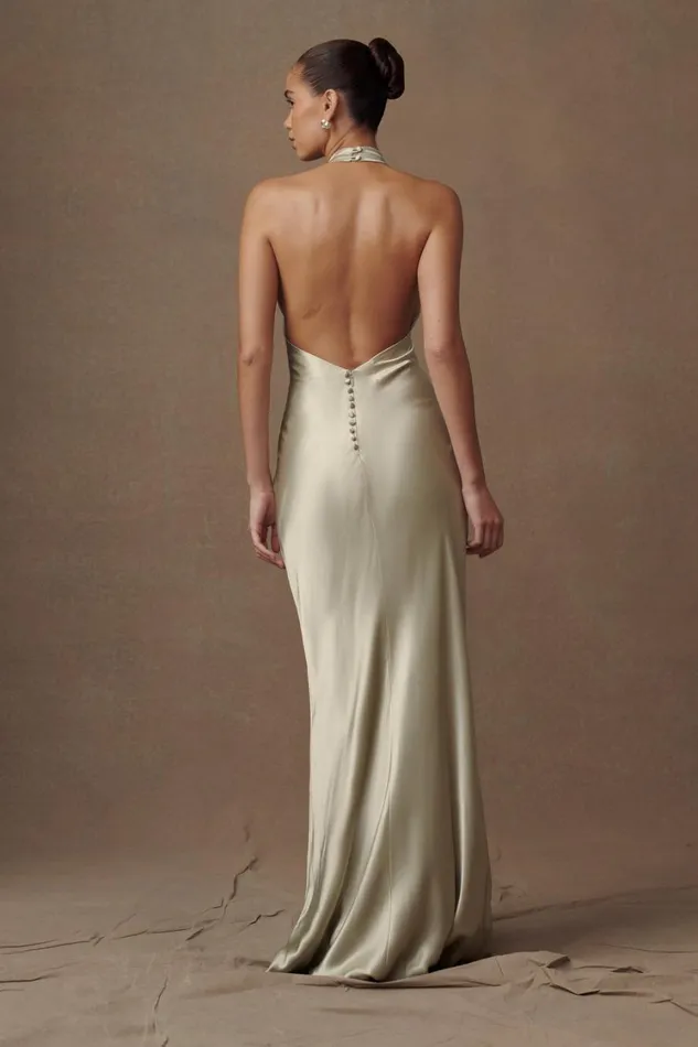 Women Meshki Dresses Esther Iridescent Satin Cowl Maxi Dress 8211 Sage