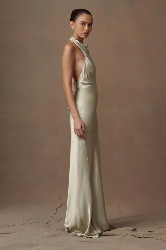 Women Meshki Dresses Esther Iridescent Satin Cowl Maxi Dress 8211 Sage