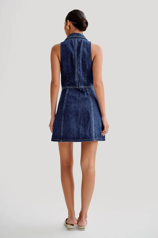 Women Meshki Dresses Eugenie Collared Denim Mini Dress 8211 Dark Blue