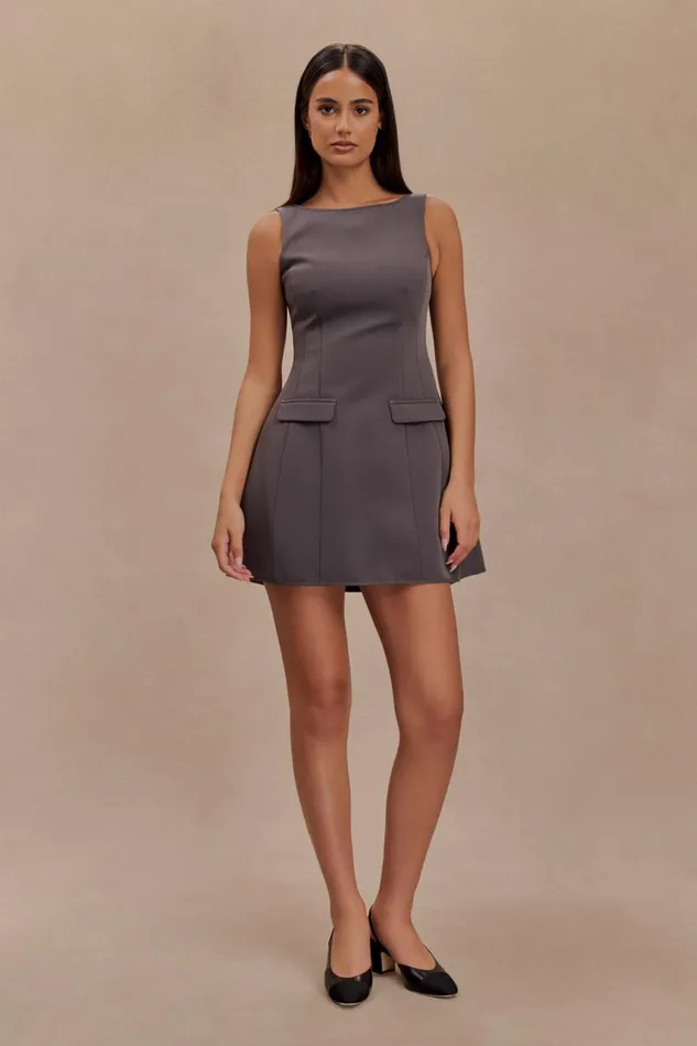 Women Meshki Dresses Evanna Sleeveless Suiting Mini Dress 8211 Charcoal Grey