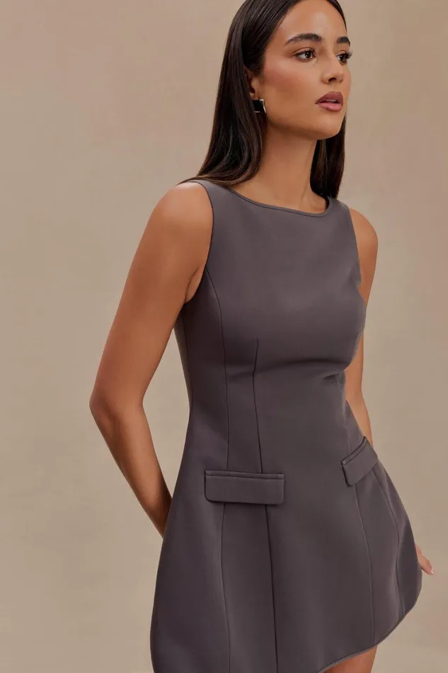 Women Meshki Dresses Evanna Sleeveless Suiting Mini Dress 8211 Charcoal Grey