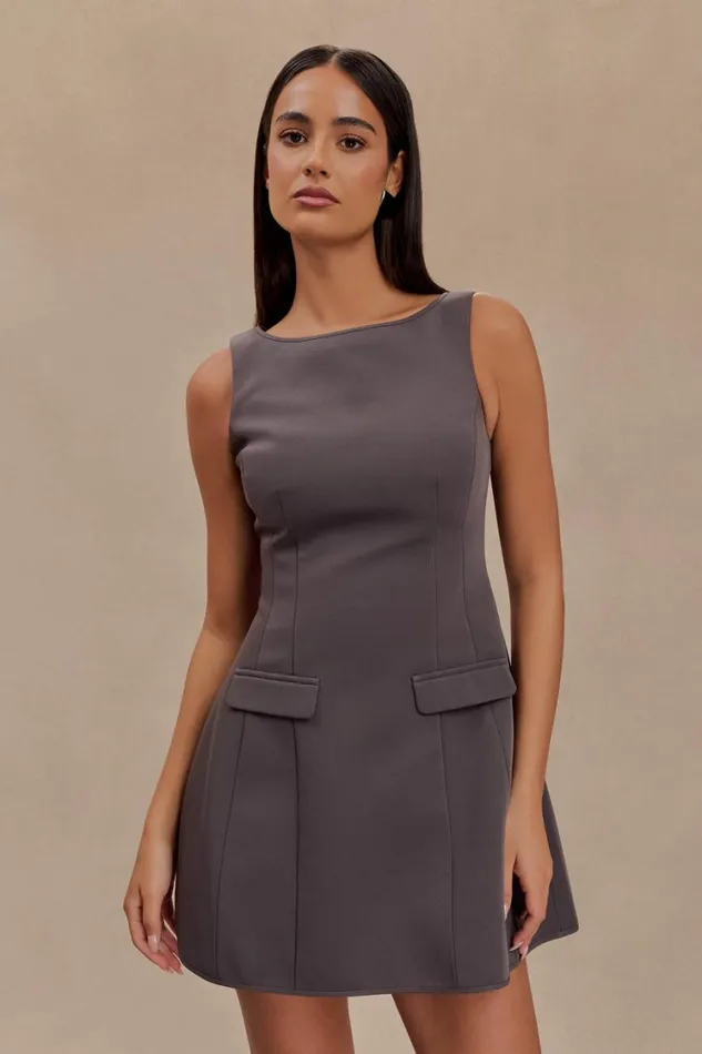 Women Meshki Dresses Evanna Sleeveless Suiting Mini Dress 8211 Charcoal Grey