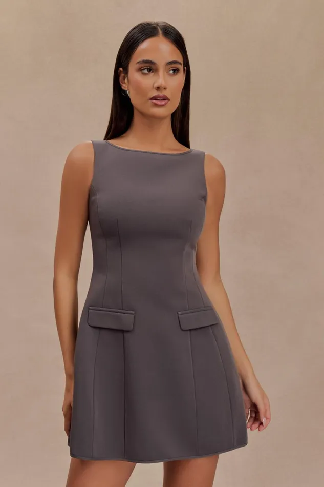 Women Meshki Dresses Evanna Sleeveless Suiting Mini Dress 8211 Charcoal Grey