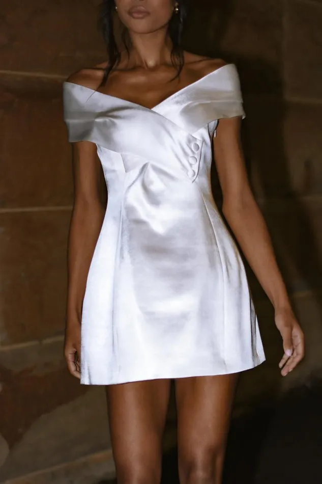 Women Meshki Dresses Evita Satin Off Shoulder Mini Dress 8211 White