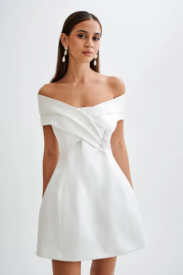 Women Meshki Dresses Evita Satin Off Shoulder Mini Dress 8211 White