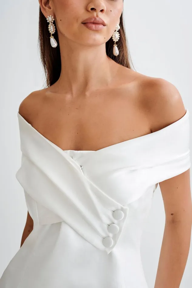 Women Meshki Dresses Evita Satin Off Shoulder Mini Dress 8211 White