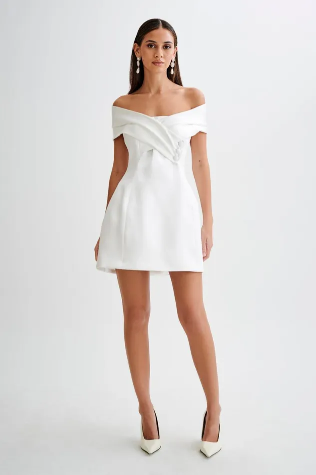 Women Meshki Dresses Evita Satin Off Shoulder Mini Dress 8211 White