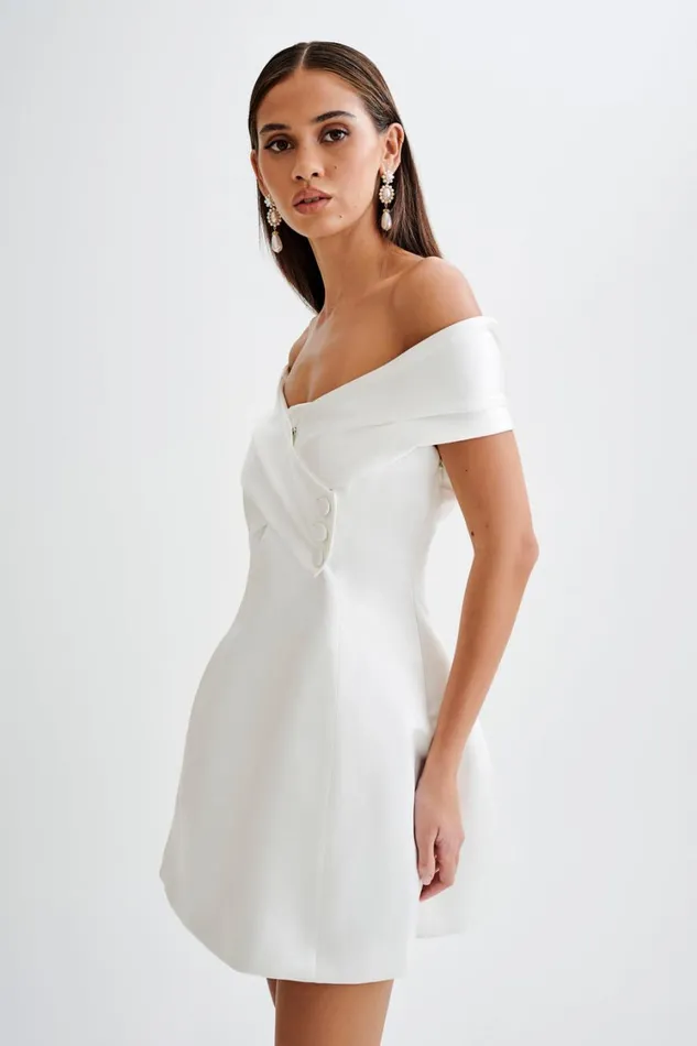 Women Meshki Dresses Evita Satin Off Shoulder Mini Dress 8211 White