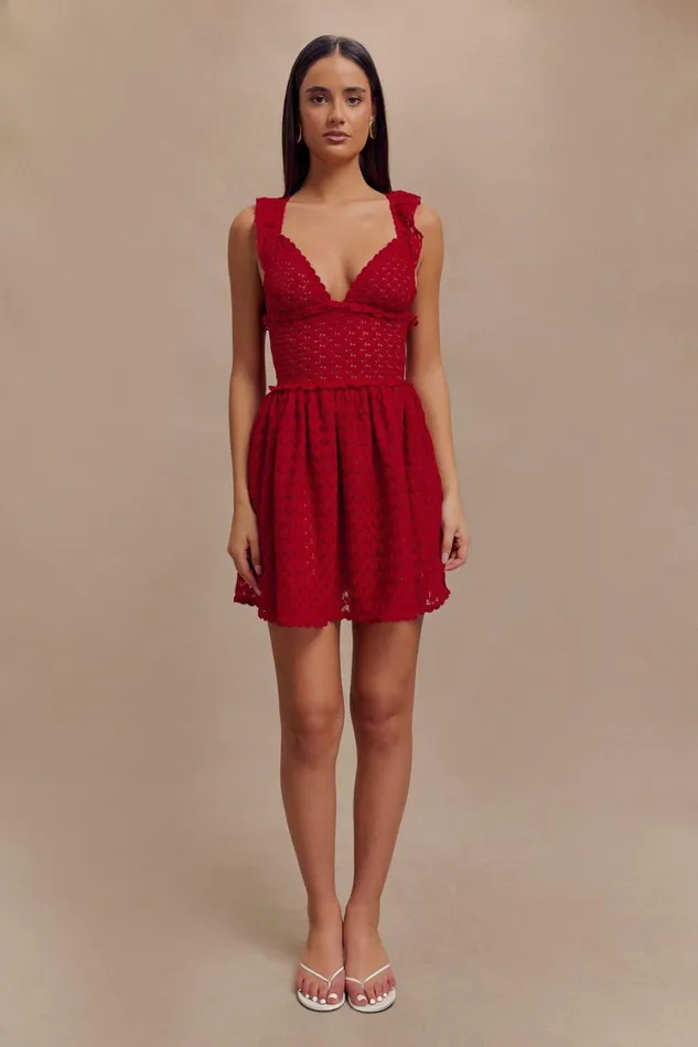 Women Meshki Dresses Ezra Lace Mini Dress 8211 Deep Red