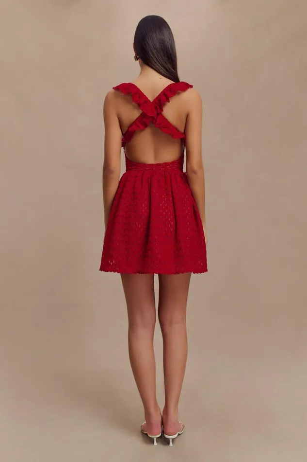 Women Meshki Dresses Ezra Lace Mini Dress 8211 Deep Red