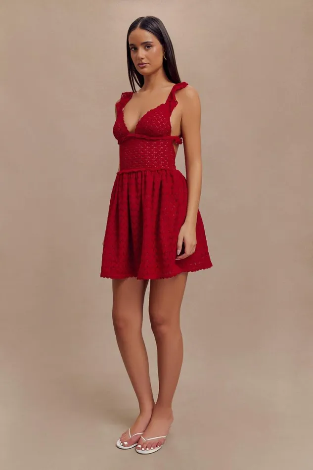 Women Meshki Dresses Ezra Lace Mini Dress 8211 Deep Red