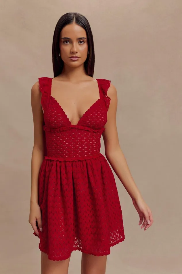 Women Meshki Dresses Ezra Lace Mini Dress 8211 Deep Red