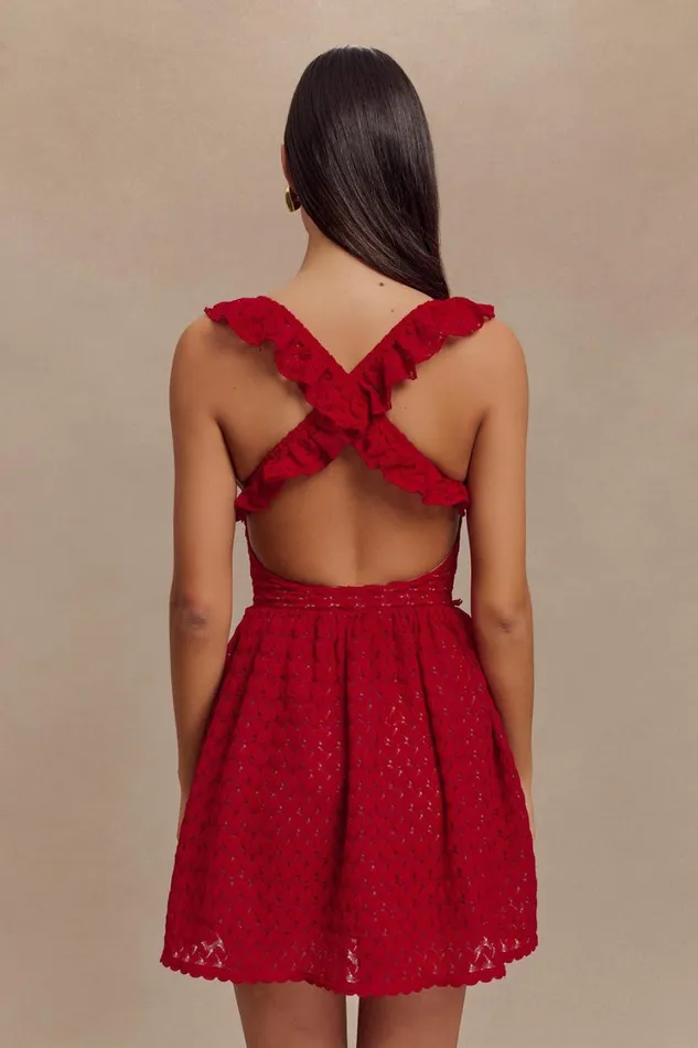 Women Meshki Dresses Ezra Lace Mini Dress 8211 Deep Red