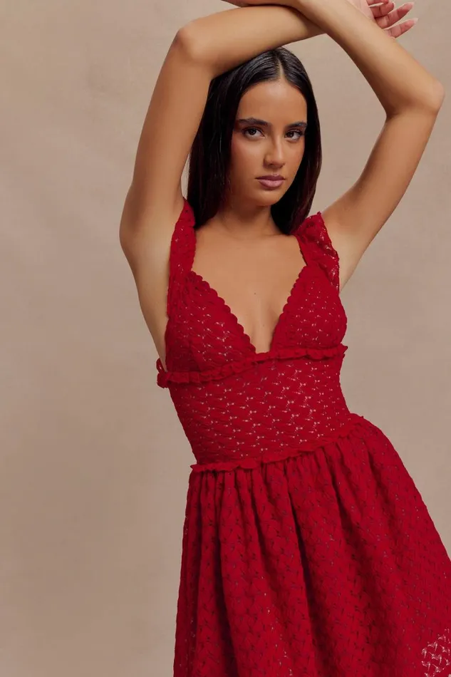 Women Meshki Dresses Ezra Lace Mini Dress 8211 Deep Red