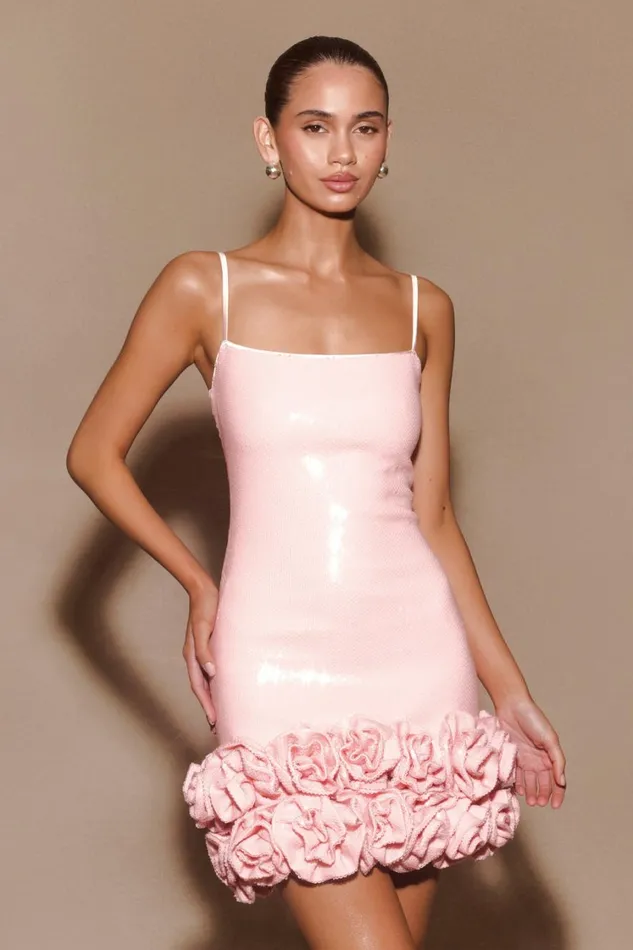 Women Meshki Dresses Faye Sequin Flower Mini Dress 8211 Pale Pink