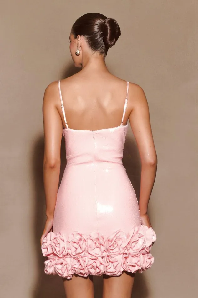 Women Meshki Dresses Faye Sequin Flower Mini Dress 8211 Pale Pink
