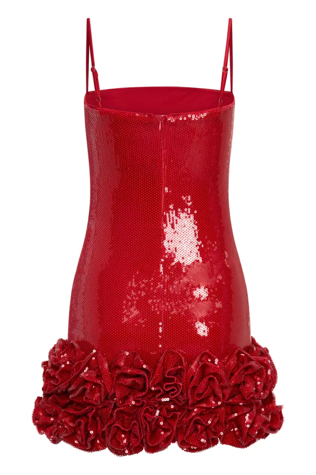 Women Meshki Dresses Faye Sequin Flower Mini Dress 8211 Ruby