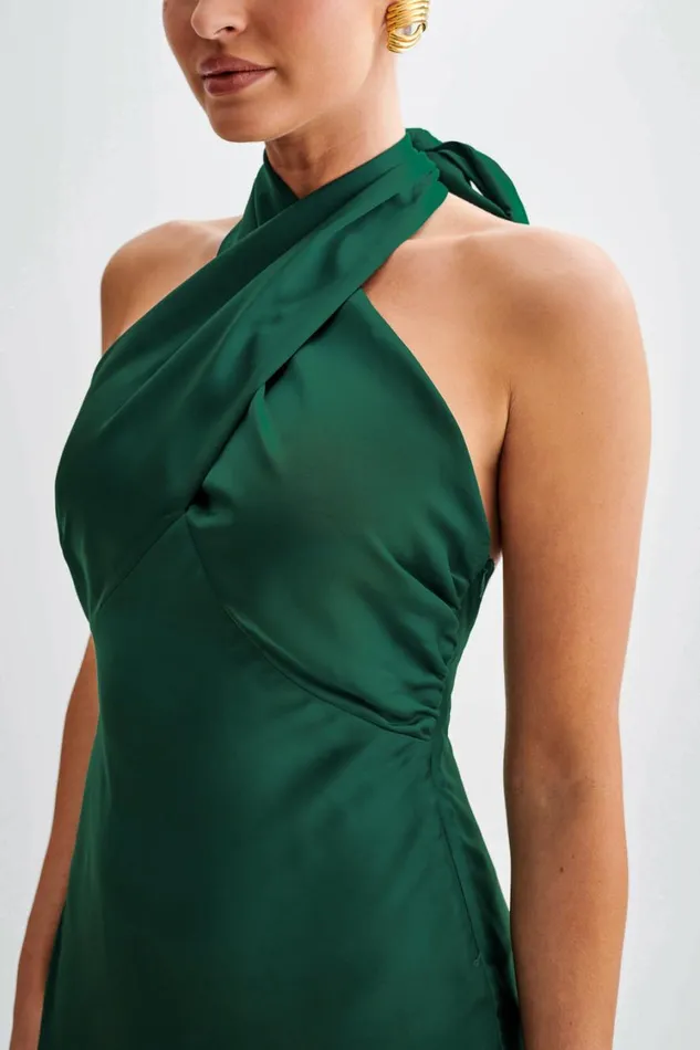 Women Meshki Dresses Francine Satin Halter Mini Dress 8211 Forest Green