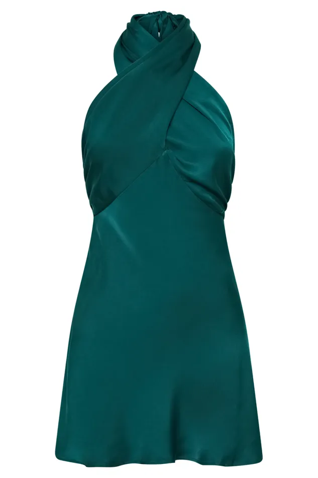 Women Meshki Dresses Francine Satin Halter Mini Dress 8211 Forest Green