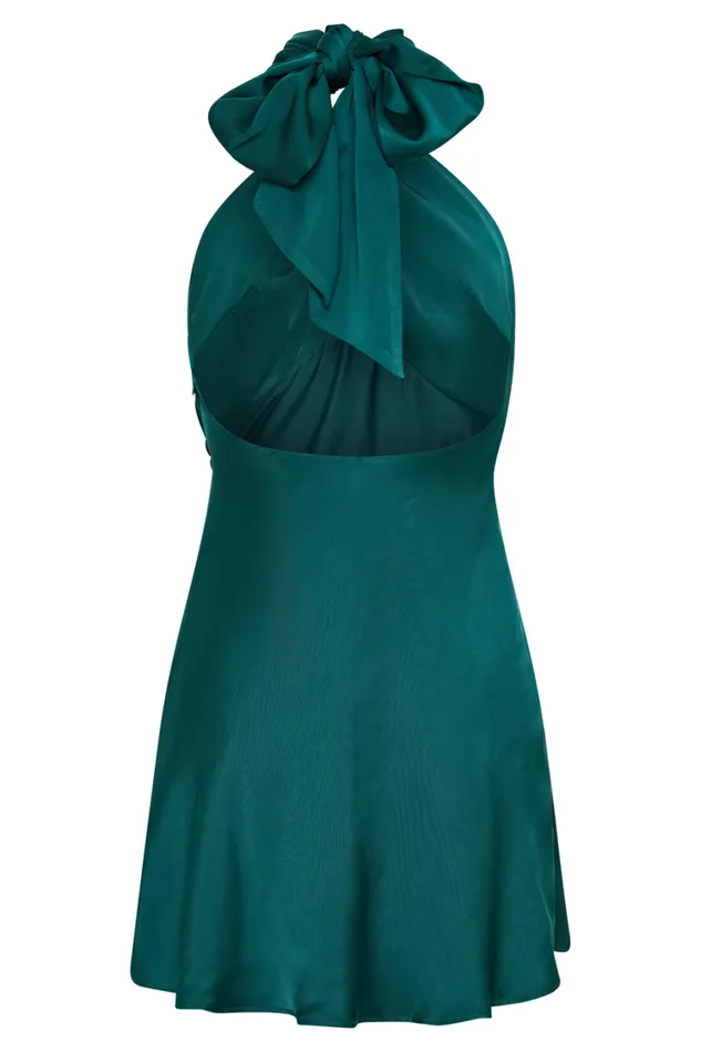 Women Meshki Dresses Francine Satin Halter Mini Dress 8211 Forest Green