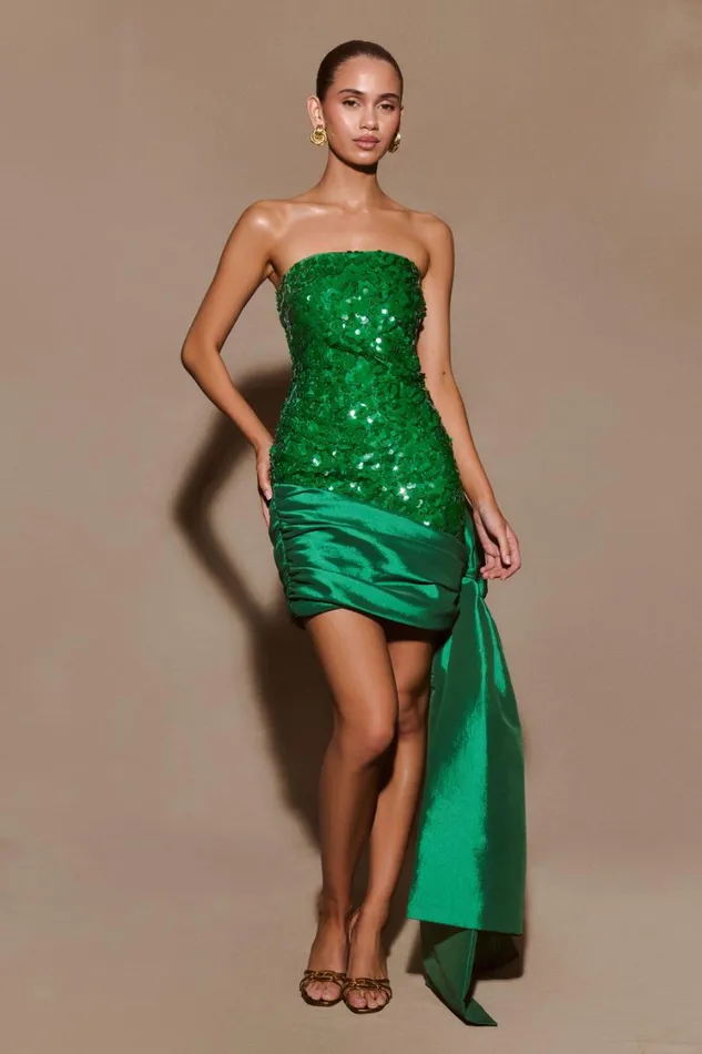 Women Meshki Dresses Franka Strapless Bow Mini Dress 8211 Emerald
