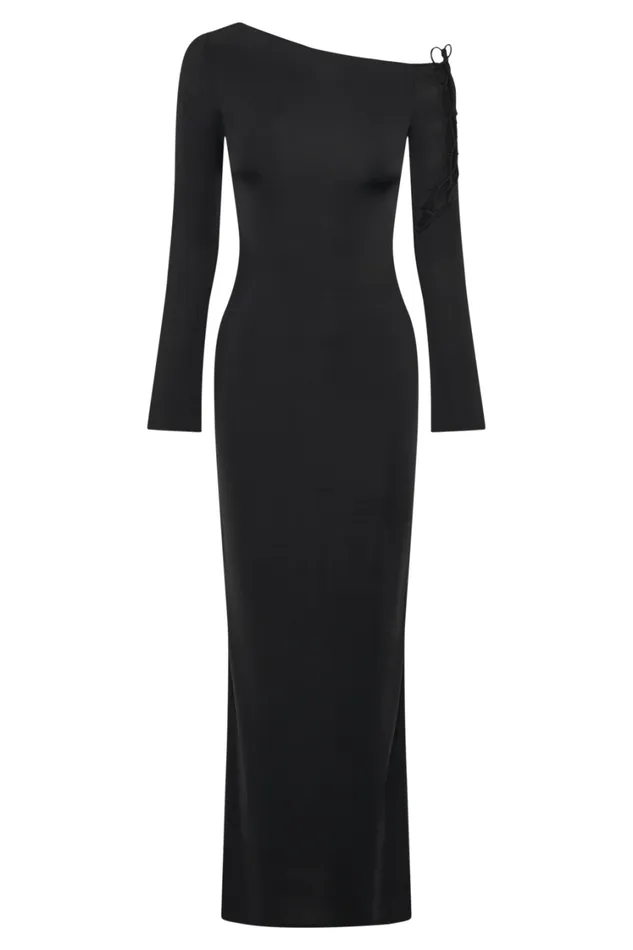 Women Meshki Dresses Gabby Tie Sleeve Slinky Maxi Dress 8211 Black