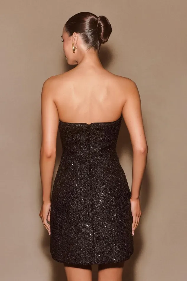 Women Meshki Dresses Gala Strapless Tweed Mini Dress 8211 Black