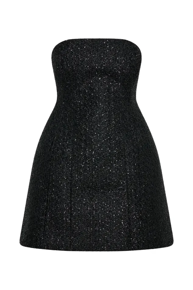 Women Meshki Dresses Gala Strapless Tweed Mini Dress 8211 Black