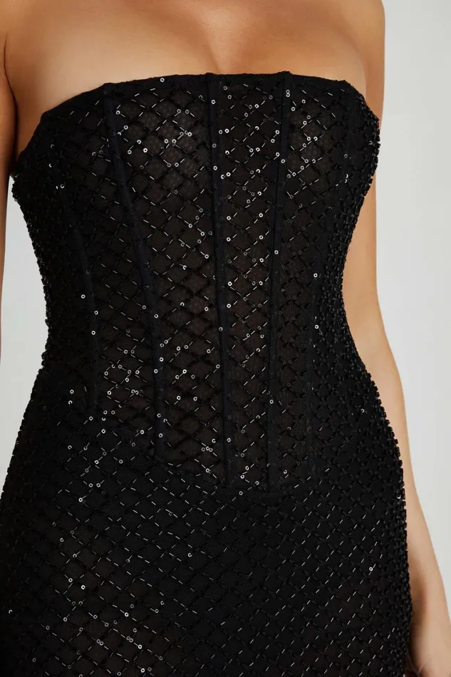 Women Meshki Dresses Gemma Strapless Sequin Maxi Dress 8211 Black