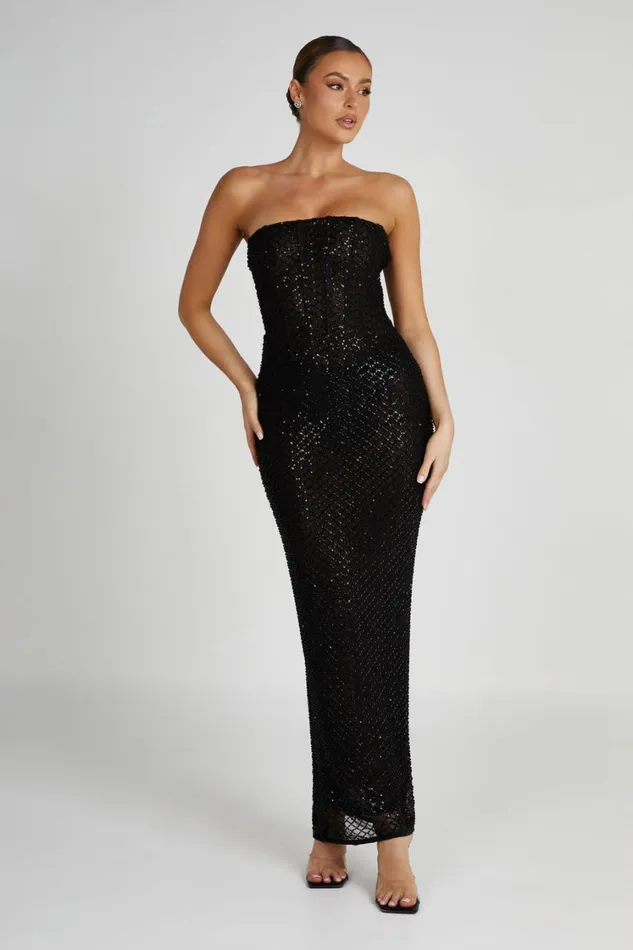 Women Meshki Dresses Gemma Strapless Sequin Maxi Dress 8211 Black