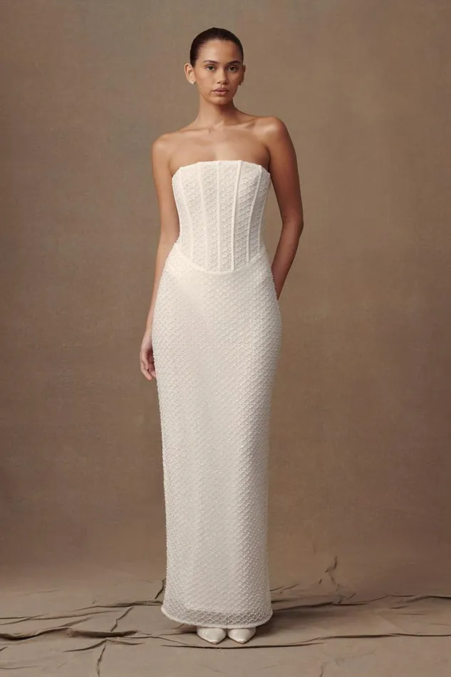 Women Meshki Dresses Gemma Strapless Sequin Maxi Dress 8211 White