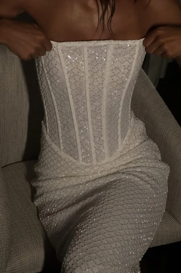 Women Meshki Dresses Gemma Strapless Sequin Maxi Dress 8211 White
