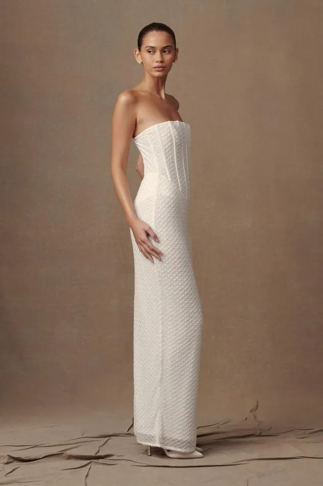 Women Meshki Dresses Gemma Strapless Sequin Maxi Dress 8211 White
