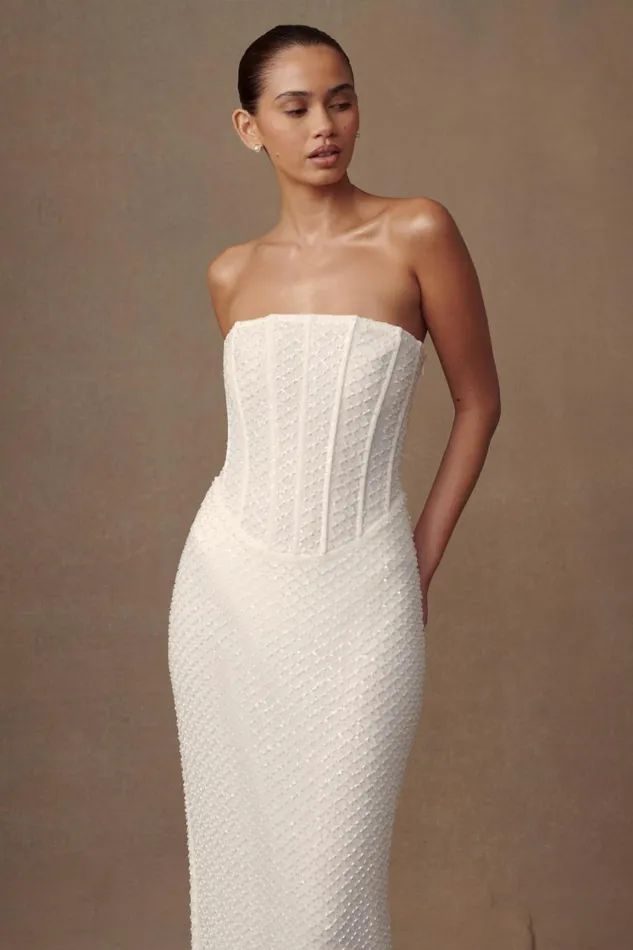 Women Meshki Dresses Gemma Strapless Sequin Maxi Dress 8211 White