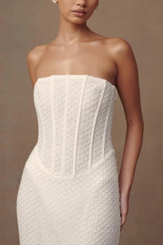 Women Meshki Dresses Gemma Strapless Sequin Maxi Dress 8211 White