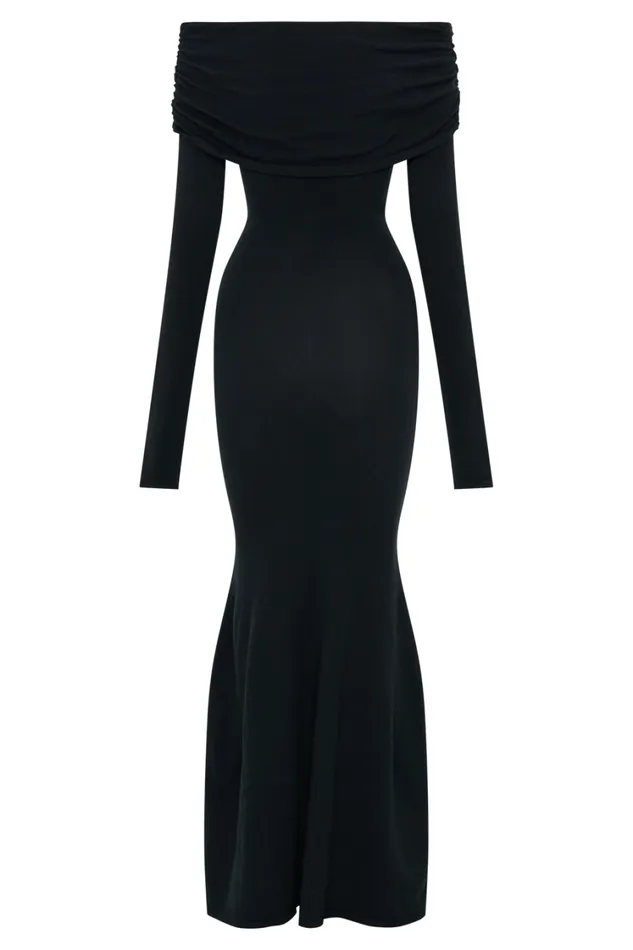 Women Meshki Dresses Georgiana Off Shoulder Knit Midi Dress 8211 Black